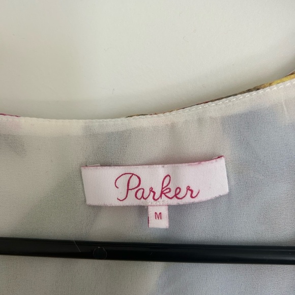 Parker Elana Floral Cold Shoulder Ruffle White and Pink Mini Dress Medium - Picture 3 of 4